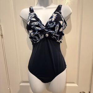 Islander Navy Blue Floral top women’s Piece Swimsuit size 6